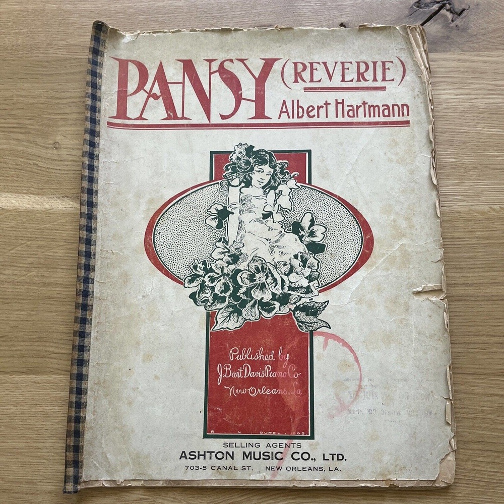 Antique Sheet Music 1905 PANSY Reverie by Albert Hartmann - New Orleans - RARE